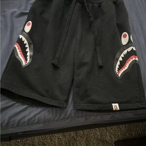 Bape Black Shark Face Graphic Drawstring Shorts